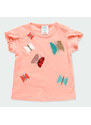 Boboli Dívčí tričko s měnícími flitr motýlky lososvě růžové