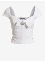 Bílé dámské žebrované cropped tričko s mašlí Guess Valeriana - Dámské