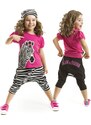 Denokids Zebra Fashion Dívčí tričko Capri Shorts Set