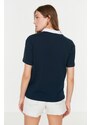 Trendyol Navy Blue Printed Semi-Fitted Knitted T-Shirt