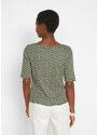 bonprix Žebrované triko s květinovým potiskem, krátký rukáv Zelená