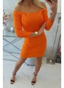 Kesi Šaty vypasované - žebrované oranžové neonové