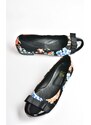 Fox Shoes Women's Black/Orange Fabric Flat Shoes