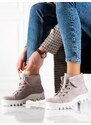 S. BARSKI Trendy kotníčkové boty dámské fialové na plochém podpatku