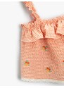 Koton Floral Embroidered Gingham Dress with Ruffled Straps