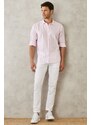 AC&Co / Altınyıldız Classics Men's White-Pink Comfort Fit Comfy Cut 100% Cotton Classic Collar Shirt.