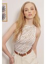 Trend Alaçatı Stili Women's Beige Zero Sleeve Zebra Patterned Knitted Blouse