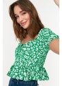 Trendyol Green Gathered Floral Woven Blouse