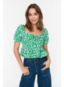 Trendyol Green Gathered Floral Woven Blouse