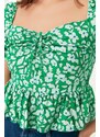 Trendyol Green Gathered Floral Woven Blouse