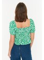 Trendyol Green Gathered Floral Woven Blouse