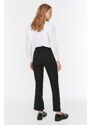 Trendyol Black Petite tkané kalhoty s vysokým pasem