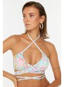 Trendyol Floral Pattern Bikini Top With Tie Detailed