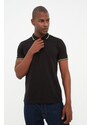 Trendyol Černé Regular / Regular Fit Zip Detailní Polo Neck tričko