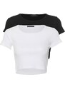 Trendyol Black and White 2-Pack Fitted Crop Crewneck Ribbed Stretch Knit Blouse