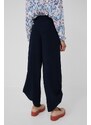 Kalhoty Emporio Armani dámské, tmavomodrá barva, široké, high waist