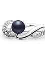 Gaura Pearls Stříbrná brož s černou říční perlou a zirkony Jess, stříbro 925/1000