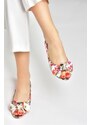 Fox Shoes White/red Linen Women's Flats with Floral Print