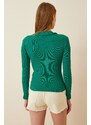 Happiness İstanbul Women's Vibrant Green Polo Neck Corduroy Knitted Blouse