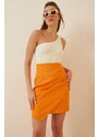 Happiness İstanbul Women's Orange Draped Knitted Mini Skirt