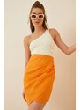 Happiness İstanbul Women's Orange Draped Knitted Mini Skirt