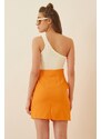 Happiness İstanbul Women's Orange Draped Knitted Mini Skirt