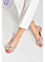 Fox Shoes Beige/red Linen Women's Flats with Floral Print