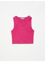 Dilvin 10173 Low-cut Collar Knitwear Crop-fuchsia