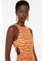 Trendyol Orange Vystřihnuté detailní tkané šaty