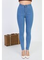 BİKELİFE Women's Blue Lycra High Waist Denim Leggings Trousers