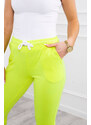 MladaModa Bavlněné kalhoty se šněrováním v pase model 9338 neonově žluté