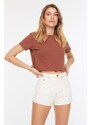 Trendyol White Contrast Thread Denim Shorts