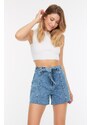 Trendyol Blue Belted Denim Shorts