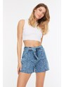 Trendyol Blue Belted Denim Shorts