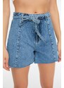 Trendyol Blue Belted Denim Shorts