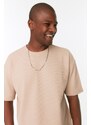 Trendyol Camel Oversize/Wide-Fit Crew Neck Short Sleeve Basic Textured T-shirt