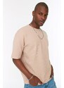 Trendyol Camel Oversize/Wide-Fit Crew Neck Short Sleeve Basic Textured T-shirt