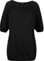 bonprix Bavlněné tričko s gumou podél spodního lemu, krátký rukáv Černá