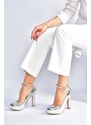 Fox Shoes Silver Mirrored Platform Heels, Women's Evening Dress Shoes