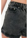 Trendyol Black Tasseled Denim Shorts