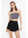 Trendyol Tassel Detail High Waist Denim Shorts in Black