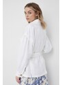 Plátěná bunda Emporio Armani bílá barva, oversize, hladká
