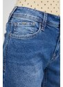 Džínové šortky Pepe Jeans Poppy dámské, tmavomodrá barva, hladké, medium waist
