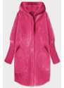 MADE IN ITALY Dlouhý růžový vlněný přehoz přes oblečení typu "alpaka" s kapucí (908)