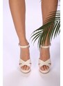 Shoeberry Women's White Skin Platform Heels