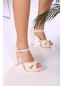 Shoeberry Women's White Skin Platform Heels