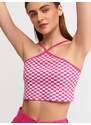 Dilvin 10185 Criss-Cross Tank Tops-fuchsia at the front.