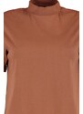 Trendyol Brown 100% Cotton Basic Stand Collar Knitted T-Shirt