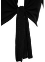 Trendyol Black Tie Detail Vypasovaná Crop Dvouřadá viskózová strečová pletená halenka