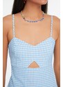 Trendyol Blue Checkered Window Detailed Strappy Mini Woven Jumpsuit
